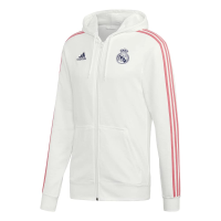 adidas mens 20/21 Real Madrid 3-Stripes Full-Zip Hoodie White/Dark Blue Large