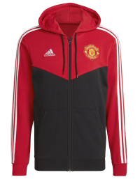 adidas Men's 2021-22 Manchester United 3 Stripes Full Zip Hoodie (Real Red/Black, Small)