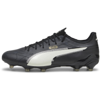 PUMA King Ultimate Art of Football Firm Ground Soccer Cleats - Legendary Design, Lightweight Outsole, Sustainable Materials (Black/White/Gold, US Footwear Size System, Adult, Men, Numeric, Medium, 8)