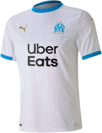 PUMA mens Olympique Marseille Home Shirt, White, Blue, Small