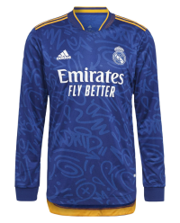 adidas Men's Real Madrid Authentic Long Sleeve Soccer Jersey 21/22 (Small) Victory Blue