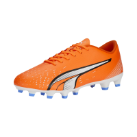 PUMA Mens Ultra Play Firm, Artificial Ground Soccer Cleats, Ultra Orange-PUMA Mens White-Blue Glimmer, 7.5