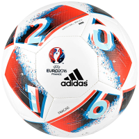 adidas Performance Euro 16 Glider Soccer Ball, White/Bright Blue/Solar Red/Silver Metallic, Size 1