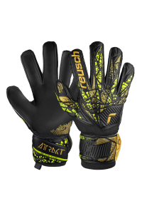 Reusch Attrakt Infinity Finger Support Goalkeeper Gloves, Black/Gold/Yellow, Size 9